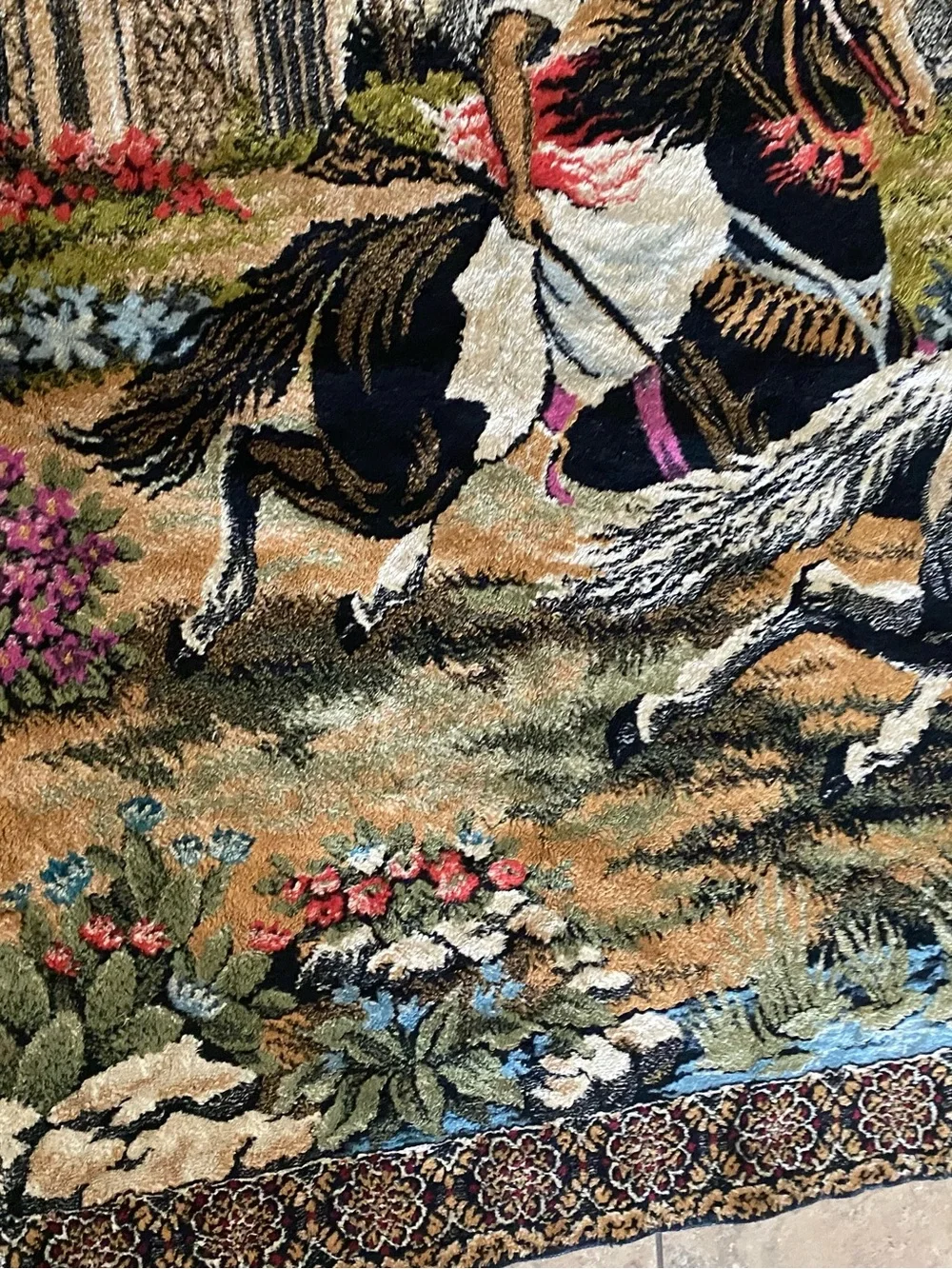 Vintage Arabian Nights Velvet Pictorial Tapestry Wall Hanging Rug Large 68”x46”